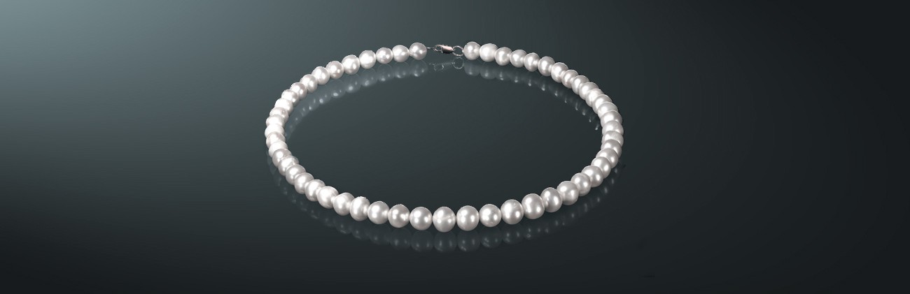 Ожерелье из белого пресноводного жемчуга, с замком* из серебра 925˚. б085м40с