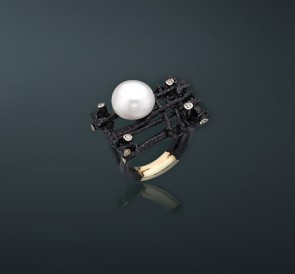 Кольцо с жемчугом к-51247-жчб: белый пресноводный жемчуг, серебро 925°