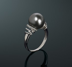 Кольцо с жемчугом бриллианты кп-38бч: чёрный морской жемчуг, золото 585°