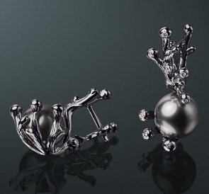 Серьги с жемчугом бриллианты сп-02-чч: чёрный морской жемчуг, золото 585°